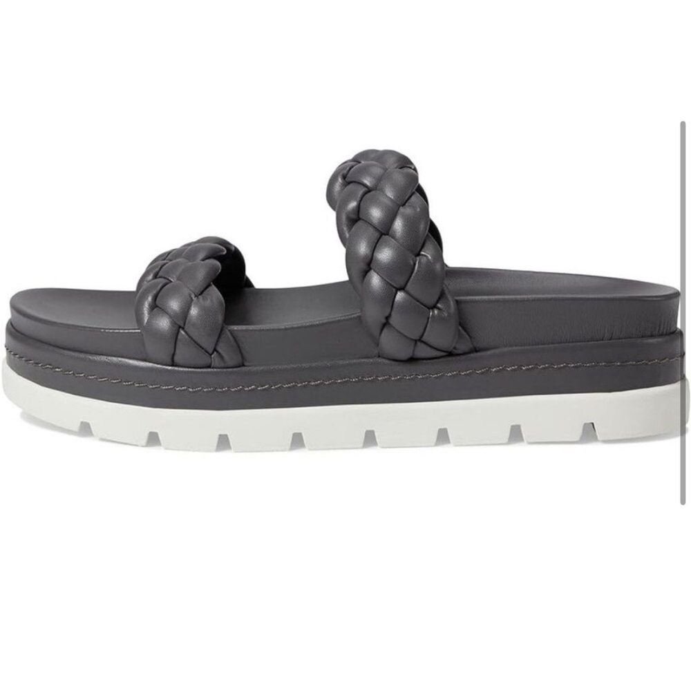 NWT J/SLIDES REESE Dark Grey Leather Woven Strap Sandal - Picture 6 of 16